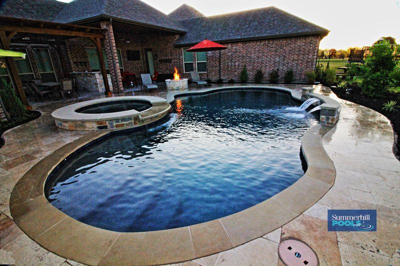 freeform pool with spa and fire pit