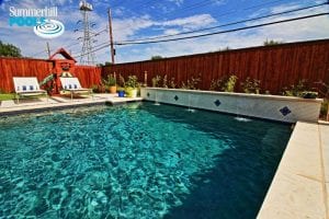 rectangle pool with tile wall water feautires