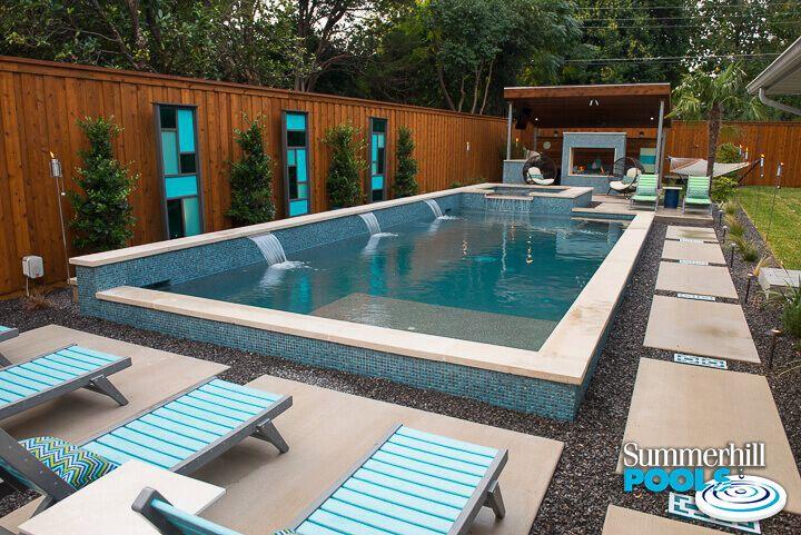 glass tile pool and spa