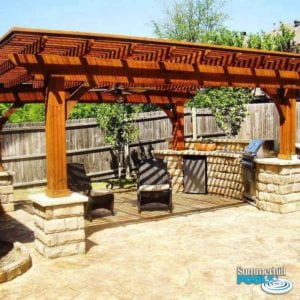 outdoor kitchen and sitting area
