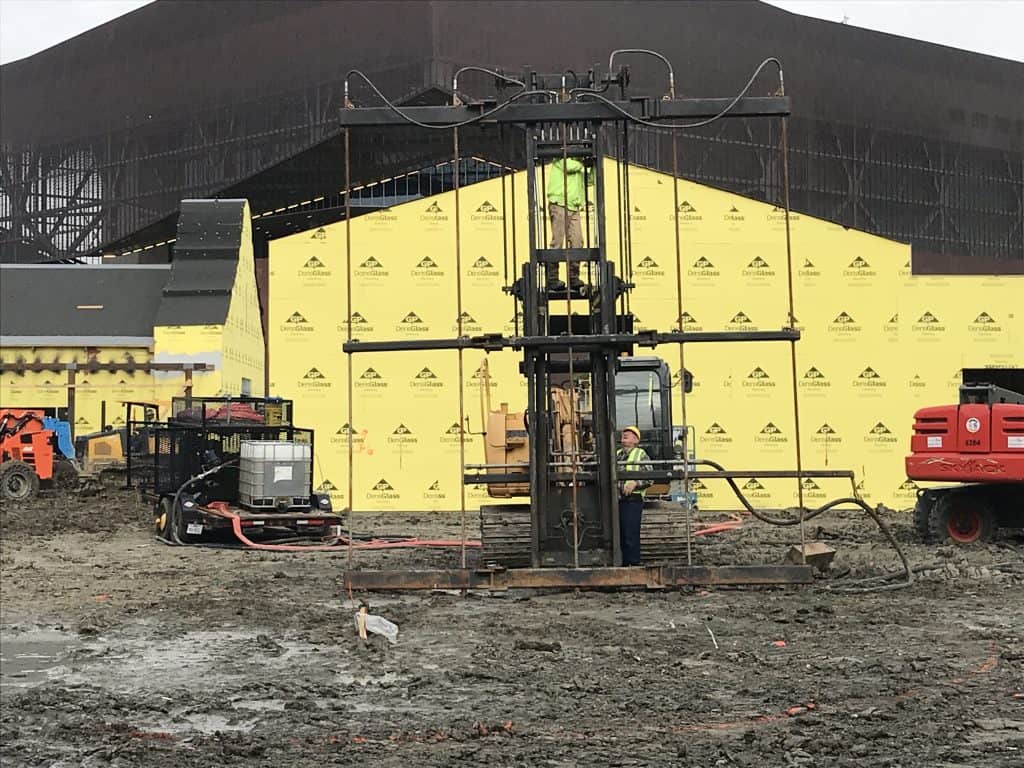 This Earthlok Rig is injecting over 47,000 gallons of ionic treatment into these clay soils. This treatment is injected 15' below the surface to stabilize the soil beneath our swimming pool. This creates a long lasting foundation that is neutralized from expansive conditions.